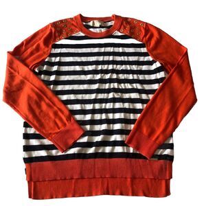 MICHAEL Michael Kors Women Sweater Orange Navy White Stripe Gold Grommets Large